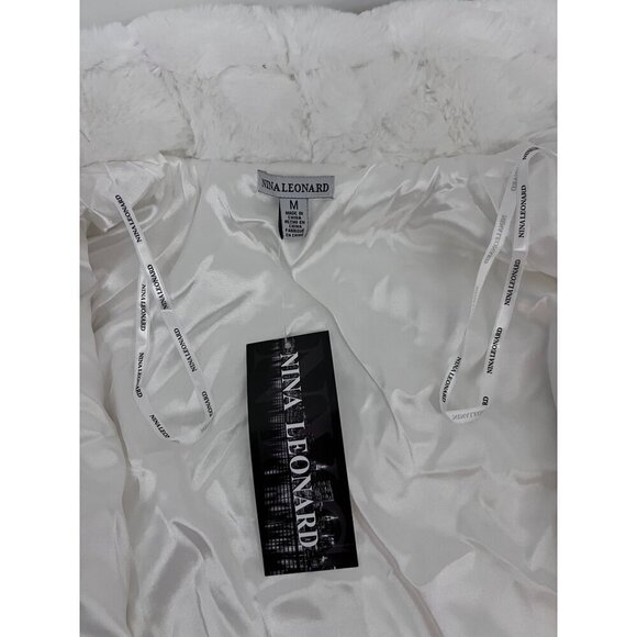 Nina Leonard White Faux Fur Wrap Jacket Capelet Medium Crystal Bling Button New - Picture 13 of 16